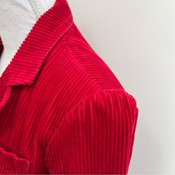 Vintage Newport News red wide tooth corduroy blazer jacket shoulder pads Size 4 - Picture 8 of 13
